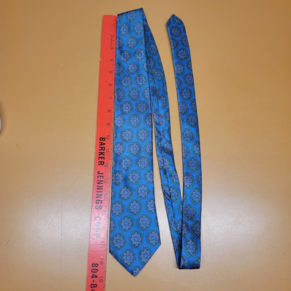 Caravaggio Mens Silk Tie Blue Geometric Medallion Hand Made in Italy 100% Silk